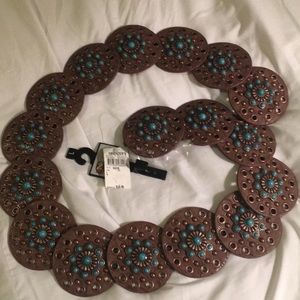 Western leather belt with turquoise beads